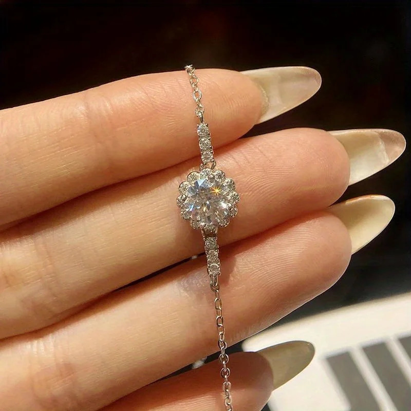 bracelet 925 sterling silver linked bracelet suitable for women round Brilliant Minimalist jewelry 250326