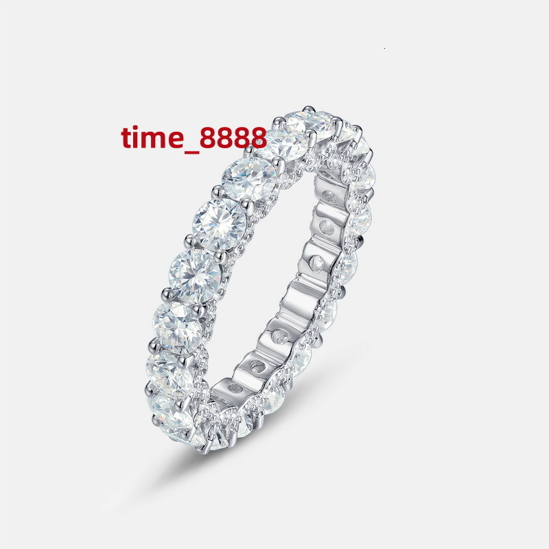 Kacy Gra Bridal Custom 925 Silver 4mm Round Cut Ice Out Moissanite Engagement Eternity Band Ring for Wedding