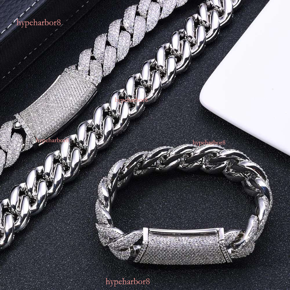 moissanite chain cuban k chains necklace 20mm stainless steel plated gold sier width 3 row iced out hop hip jewelry necklaces bracelet free shipping