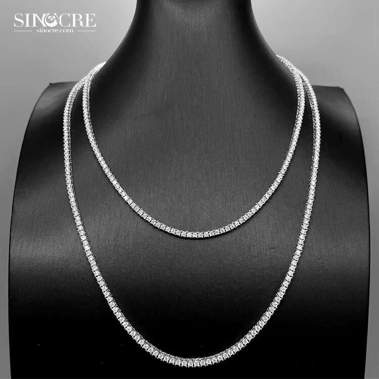 2Mm Mossinite Tennis Chain Sinocre Fashion Hip-Hop Moissanite 925 Silver Gold Plated Necklace