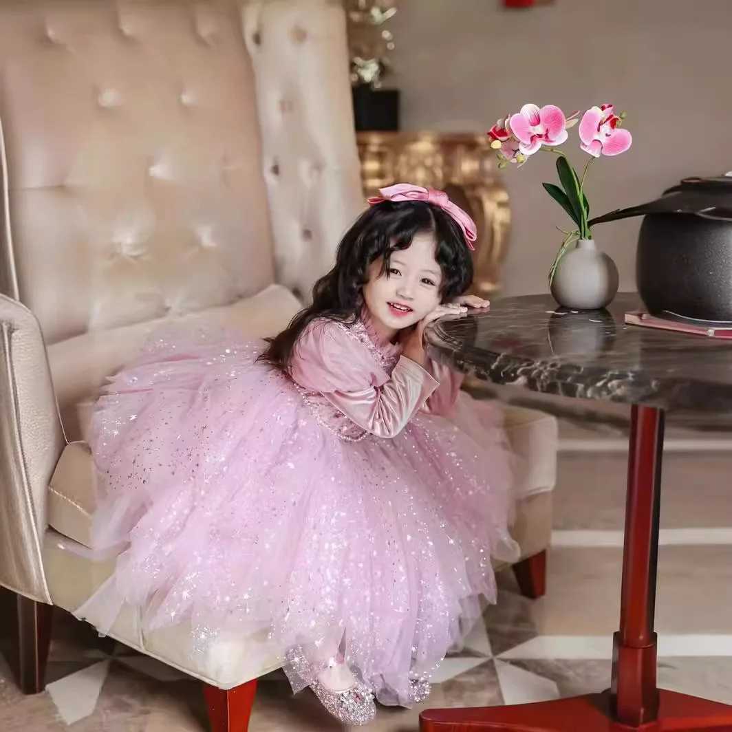 Princess Girl Autumn Dress Childrens Birthday Dress Romantic Flash Princess Elegant Dress Multi Color W250326