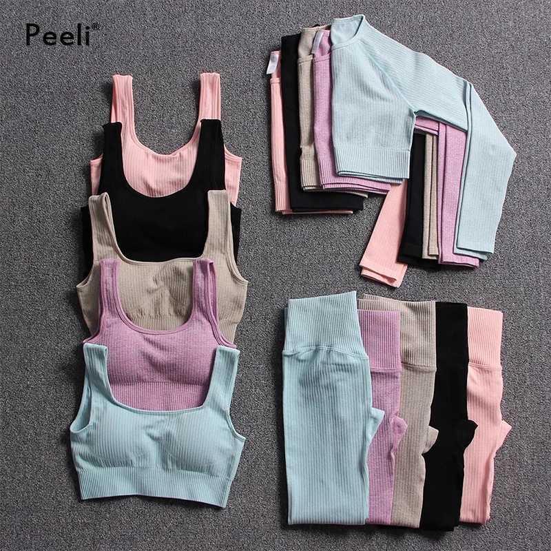 2/3 piece set of womens gym clothing seamless yoga set sports bra top high waisted leg fitness sweatshirt sportswear W250326