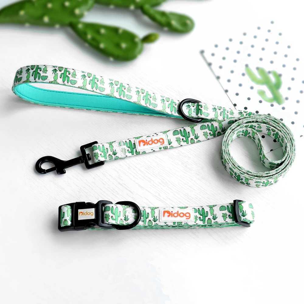 Printed Nylon Dog Collar and Belt Set Adjustable Dog Collar Soft Pet Collar Walking Belt Suitable for Small and Medium Sized Dogs Cats Bulldogs X25032