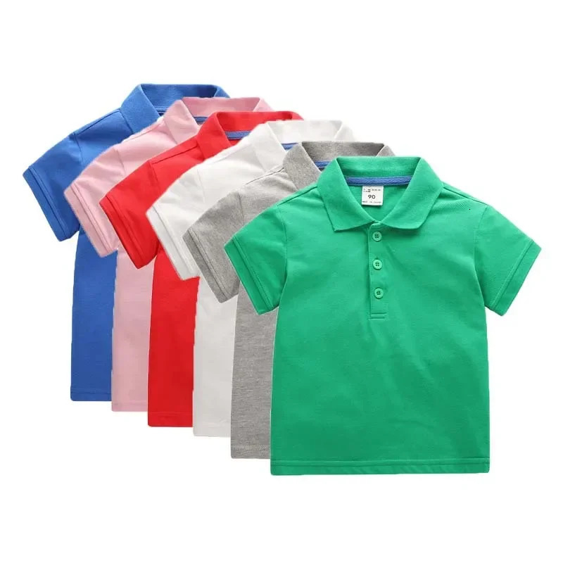 European and American Style Children Sports T-shirt 2025 Summer Solid Color Short Sleeves T-shirt Boys Girls Cotton Polo Shirts 250326
