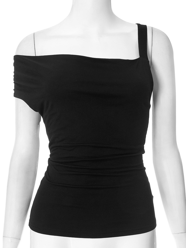 2025S Fashion Designer Y TP Women S Spring Summer New Collection Solid Color Thin Strap Off Slim One Shoulder Asymmetric Top
