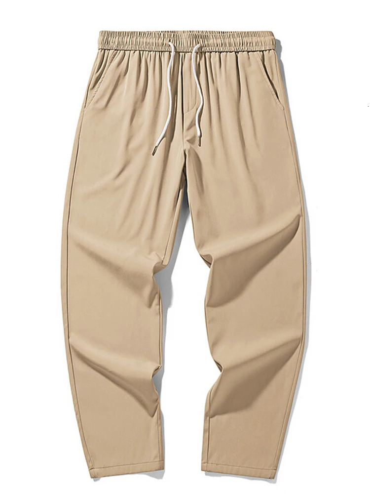 Mens casual straight pants with elastic waistband Korean classic black gray khaki mens Trouser 250326