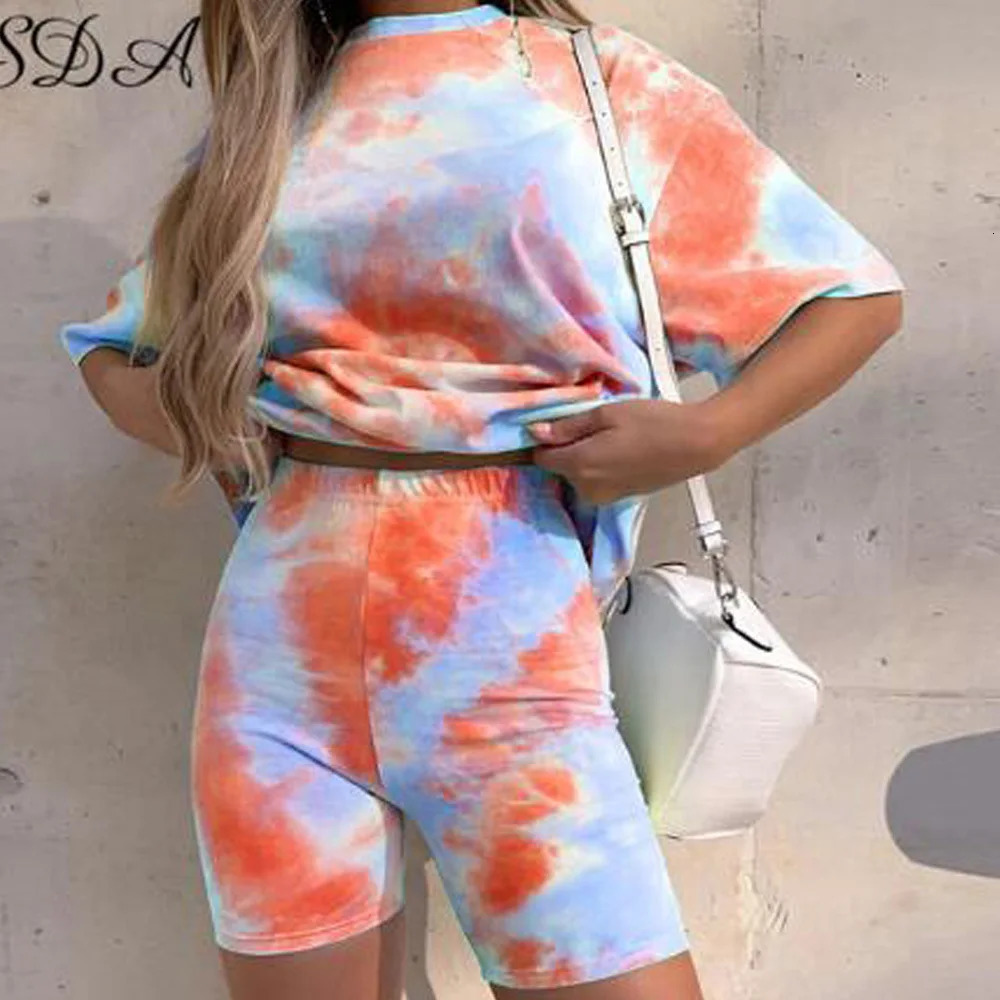 womens pajamas home clothes womens fashionable tie dye loose and thin casual T-shirt short casual home clothes 250320