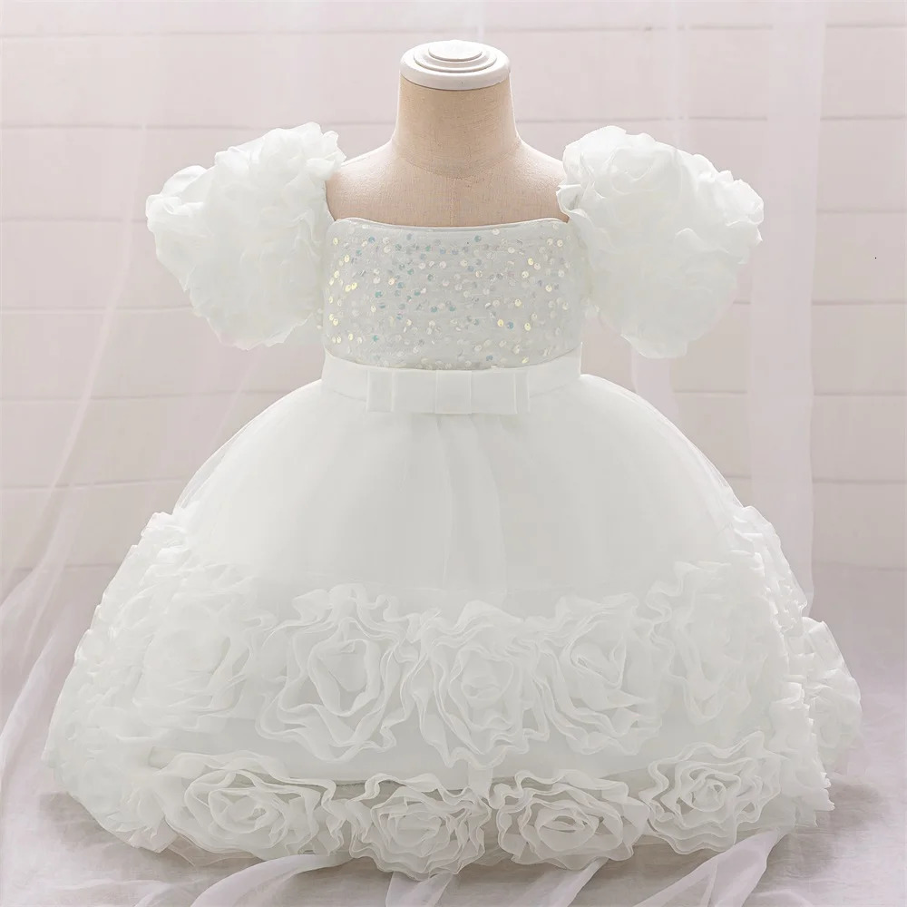Baby Girl Sequin Flower Dresses Christmas Wedding Lace 1st Birthday Party Dress for Kids Toddler Children Formal Evening Costume 250325