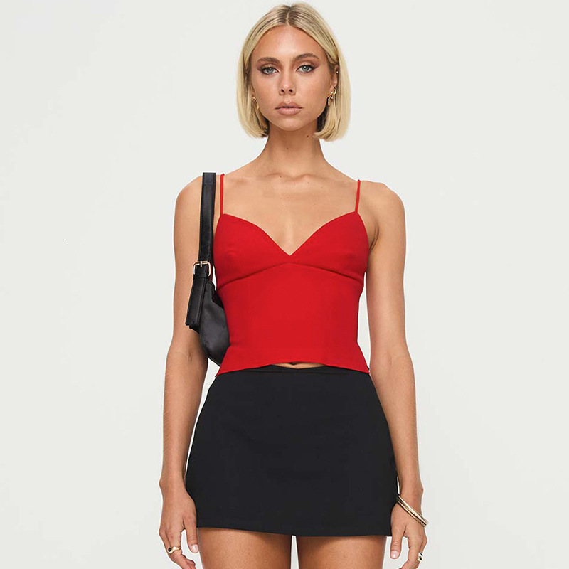 2025S Fashion Designer D TP Women S Spring Summer New Split Sexy Solid Color Strap Top For Women