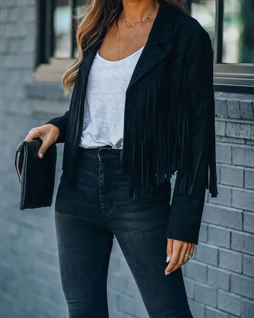 Women Y2k Fringed Hem Tassel Cardigan Crop Tops E-Girl Motor Biker Suede Leather Jacket 90S Vintage Streetwear Coat Cool