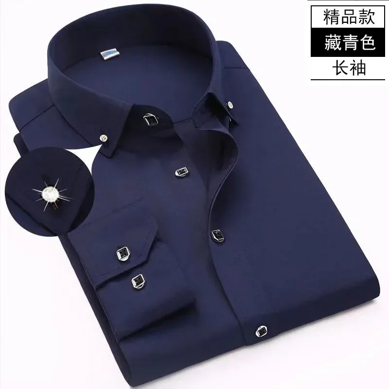 Mens long sleeved shirt spring and autumn white casual Khmer anti wrinkle professional dress mens diamond button 250326