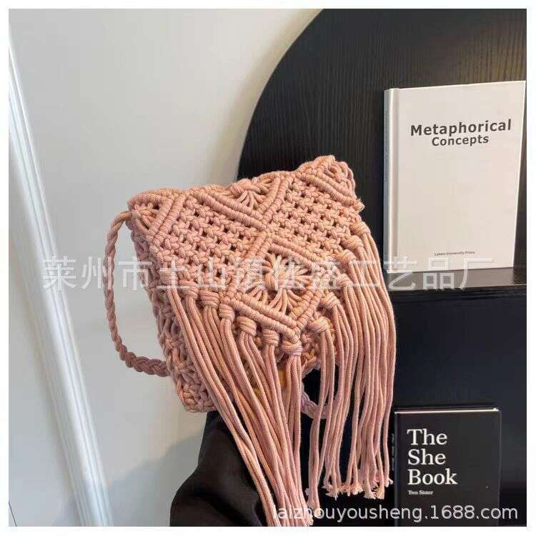 Crossbody Handmade Cotton Rope Knitted Tassel Beach Women's Grass Woven Single Shoulder Bag