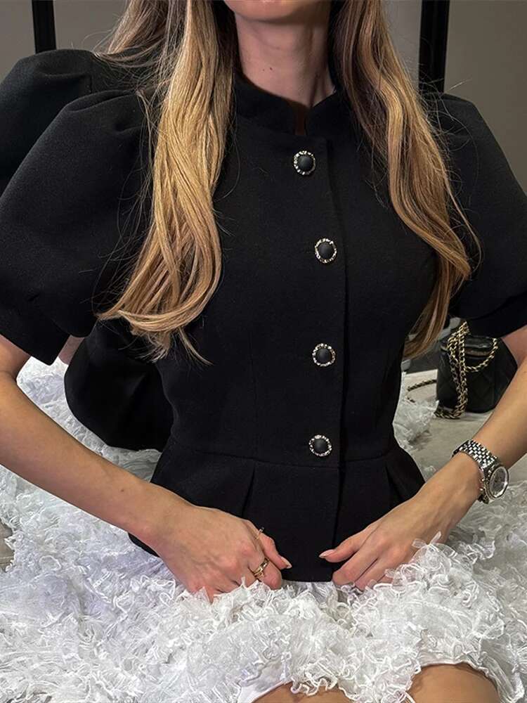 Elegant Waist-cinching Shirt Mini Dress Women Retro Stand Collar Patchwork Pleated Lace Dresses Female 2025 Chic Street Party