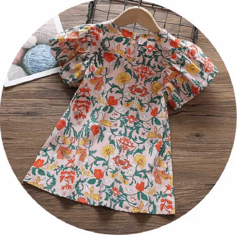 Baby Girl Princess Cotton Dress Puff Sleeve Baby Preschool Girl Retro Flower Vestido Pastor Baby Clothing 1-7Y W250326