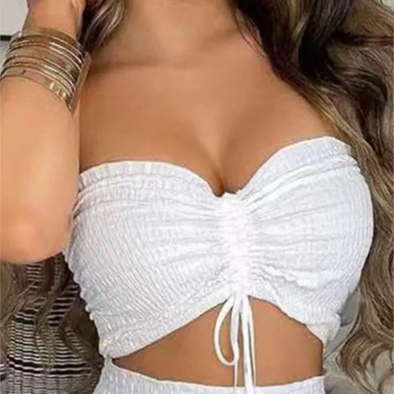 Sexy Women's 2-piece Sets Spring Summer White Waistless Slim-fitting Bandeau Wide-leg Trousers Fashion Suit Women Clothing