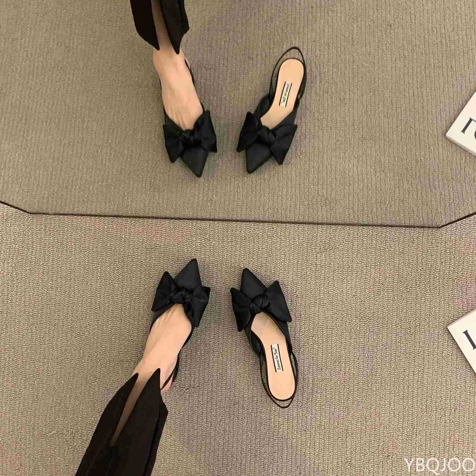 Bow Sandals Wen 2022 Summer Pointed Low Heel Sandals Wen Fashion Baotou Thin Strap Sandals High H Sandalias De Mujer Z250326