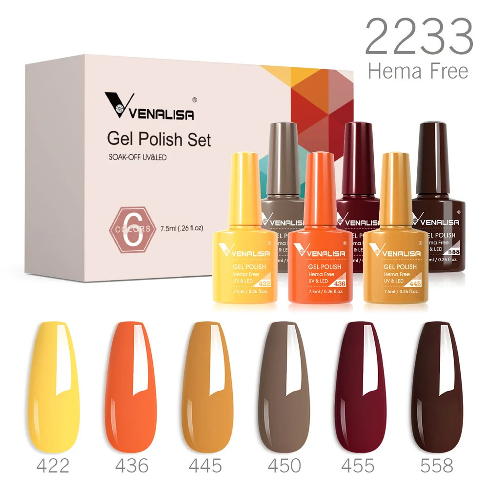 Venalisa nail gel polishing autumn color HEMA no autumn season gel nail polish polishing kit Soak off UV LED semi permanent nail gel 6 pieces/set 2503
