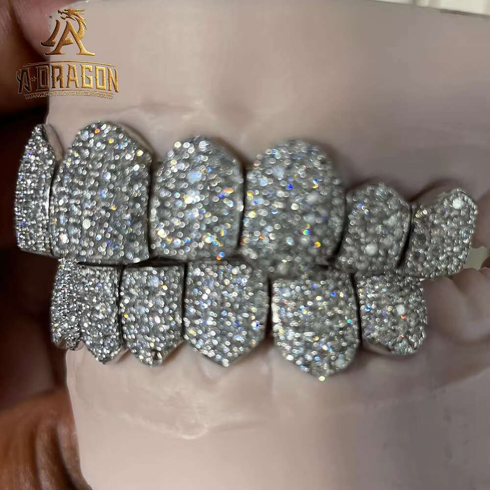 Custom VVS Moissanite Diamond Grillz Top and BOTTOM 10K 14K Gold Plate Princess Cut Invisible Setting Iced Out Teeth Decoration