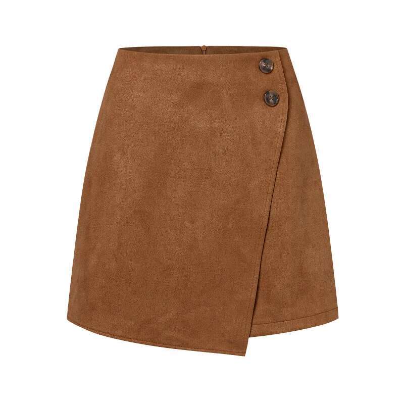 Dongdumaoyi Dames Herfst Winter Su De Asymmetrische Midi Rok Effen Kleur Hoge Taille Rits Knop Korte A