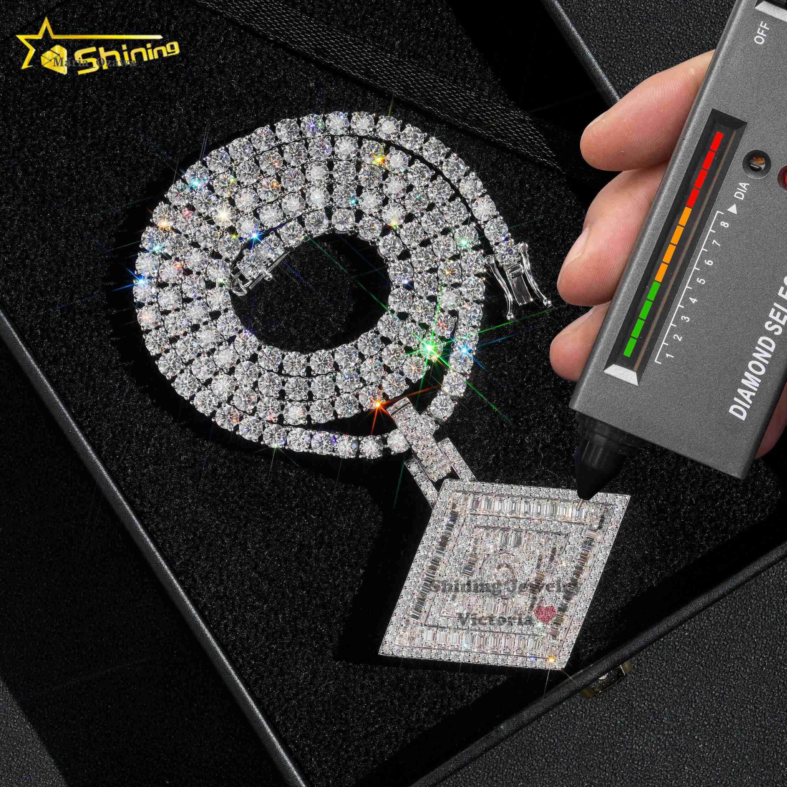 Gra Certificate Customized Moissanite Luxury Baguette Diamond 925 Silver Iced Out Vvs Moissanite Diamond Pendant