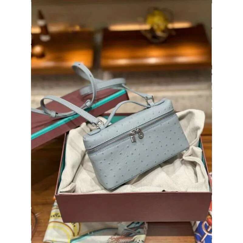 The Ostrich Print Small Square Fashion Simple Single Shoulder Crossbody Head Layer Cowhide Handbag Women's Makeup Bag