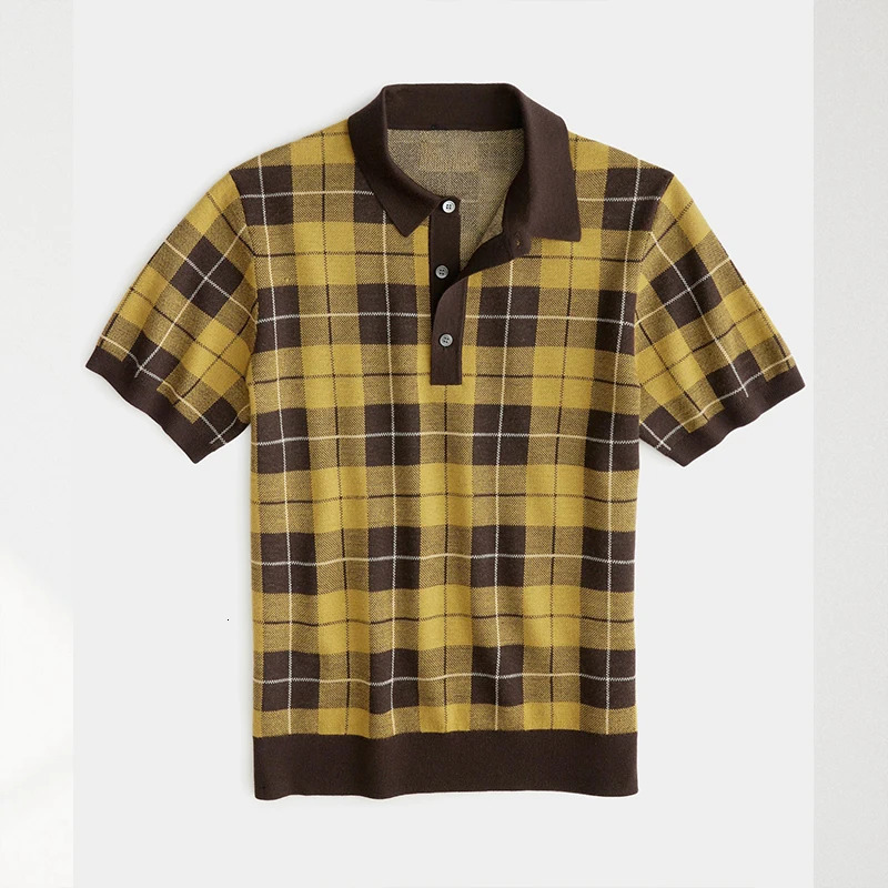 Summer mens checkered knitted short sleeved polo shirt business casual breathable fashionable highquality 250326