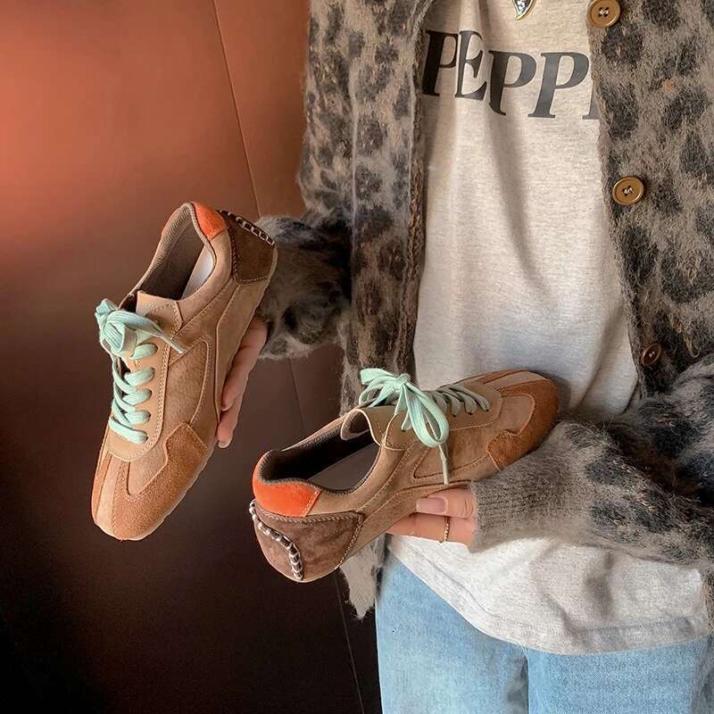 Women's Sports Lace-Up Girls Cozy Mixed Color Spring Autumn Flats Fashion Women Sneakers Cowsuede Casual Shoes