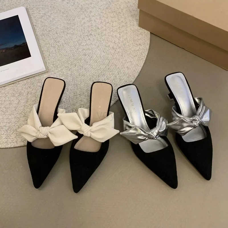 Summer Wen Pointed Toe High H Sandals Bowknot Fashion Flower Wan Shoes Slingback Wan Slippers Z250326