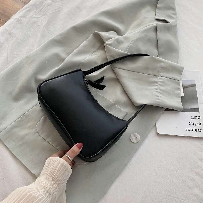 1Pc Retro Forearm Women's Bow Handbag PU Leather Bag For Outdoor shopping