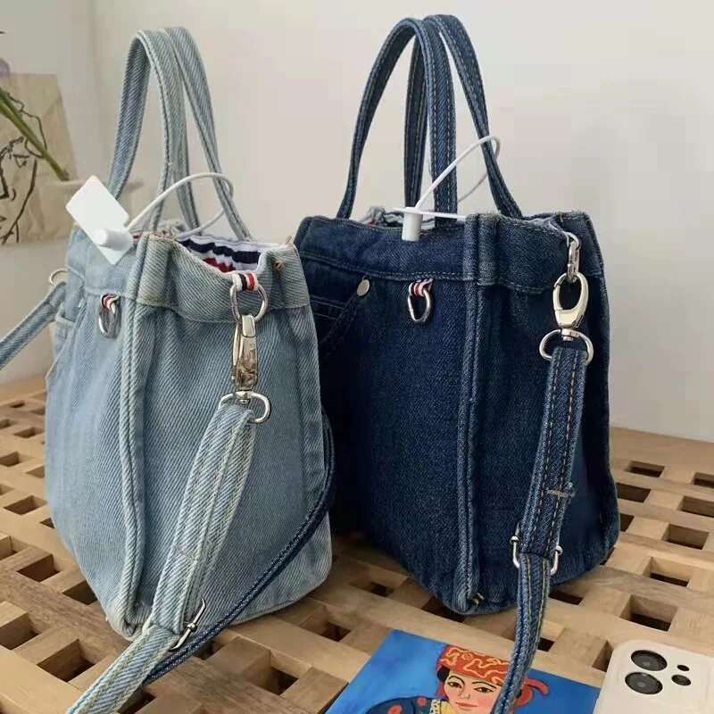 High Quality Women's Denim Vintage Wash Single Shoulder Diagonal Outdoor Shopping Cowboy Bag