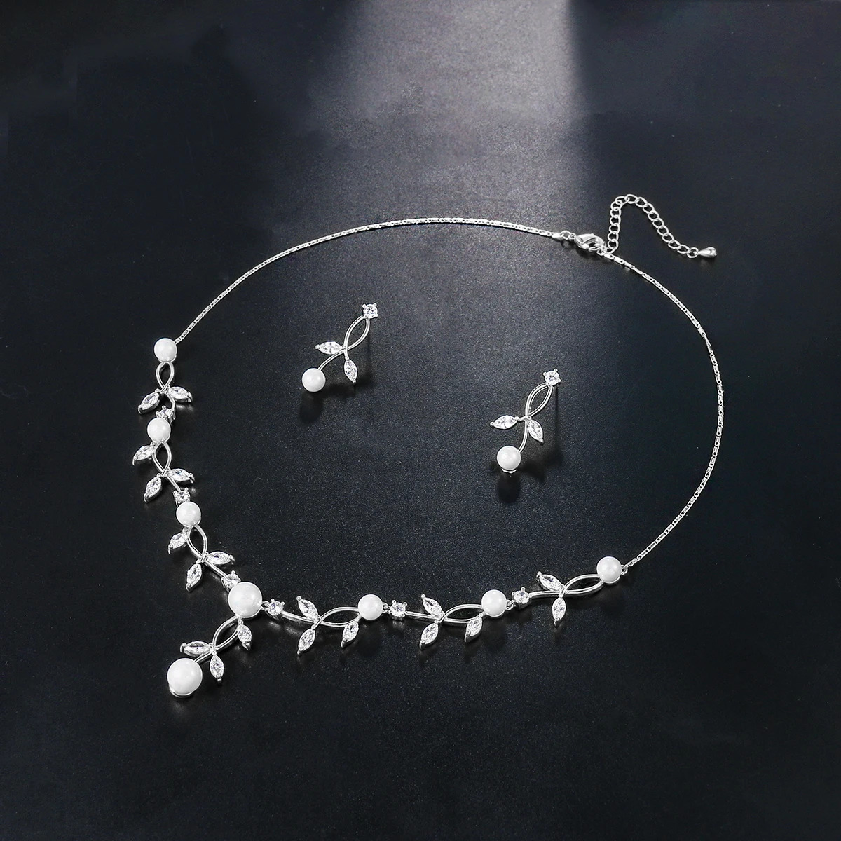 WEIMANJINGDIAN Elegant Cubic Zirconia and High Quality Shell Pearl Vine Necklace Earrings Wedding or Prom Jewelry Set 250318