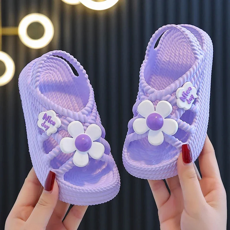 Summer Cute Flower Children Slippers Lithe Comfort Sandal For Girls Baby Non-slip Seabeach Flip Flops Home Kids Shoes 250326