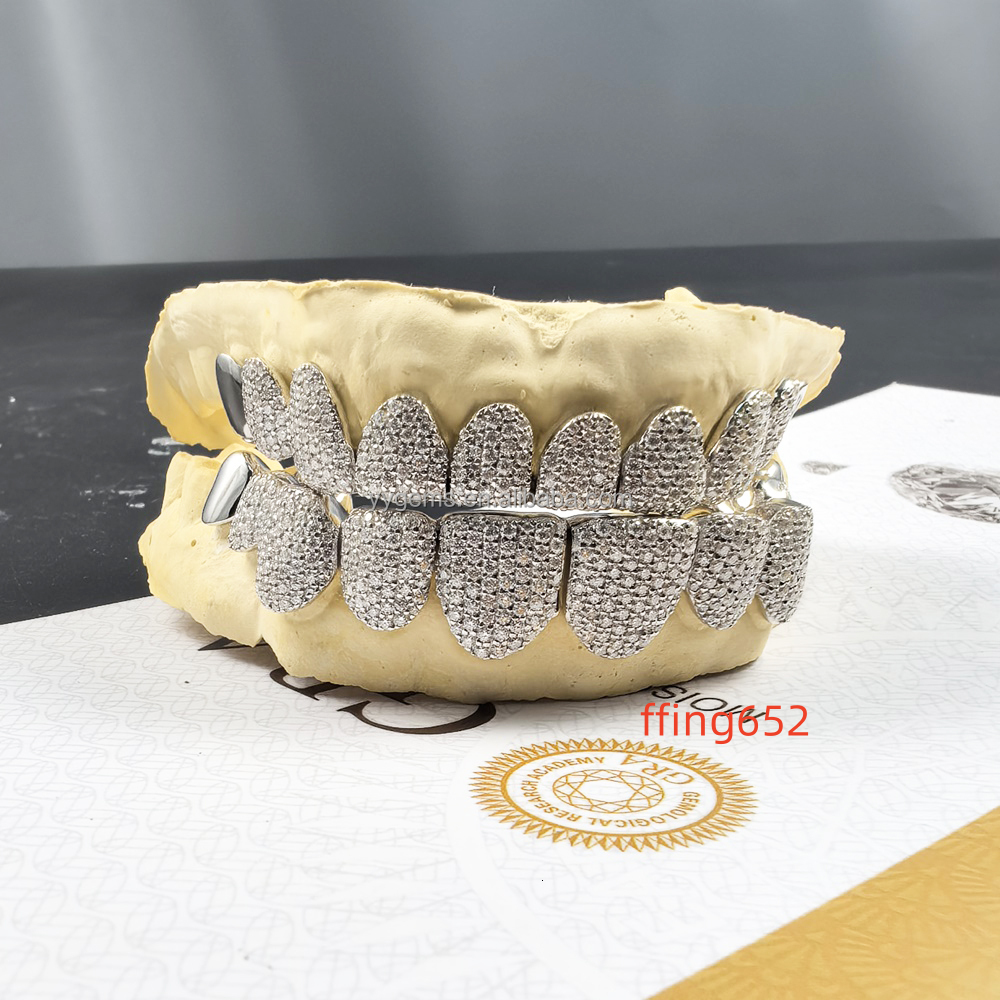 Custom Personal Jewelry Iced Out VVS Moissanite Diamonds Inlaid 925 Sterling Silver Hip Hop Gold Plated Grillz for Teeth Brace