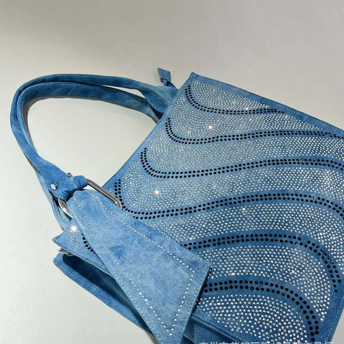 New Vintage Denim Jeans For Women Handbags Zipper Shine Rivets S Rhie Purse Woman Totes Female Shoulder Bag