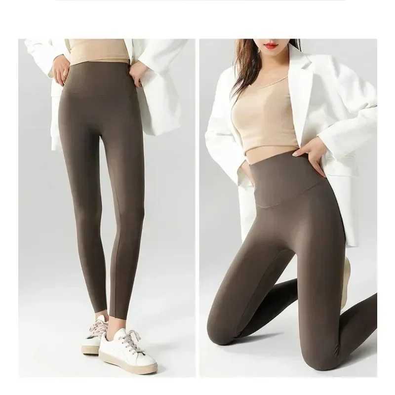 Autumn and winter high waisted shark leg womens seamless wool warm leg ultra-thin casual sports fitness leg W250326