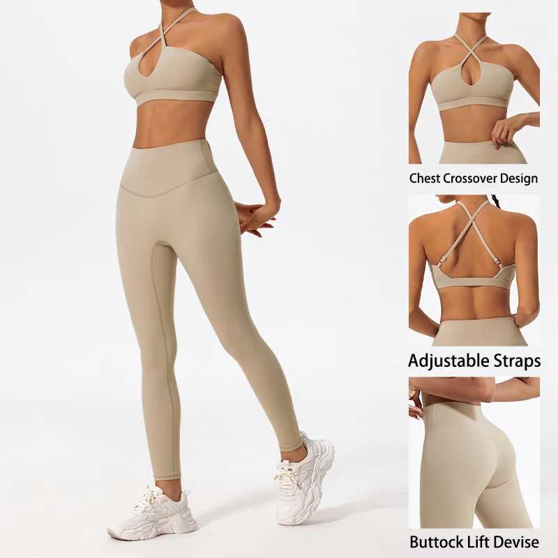 Ctenkevet two-piece womens sports suit chest cross yoga suit womens gym Bandeau sports bra set womens sportswear W250326
