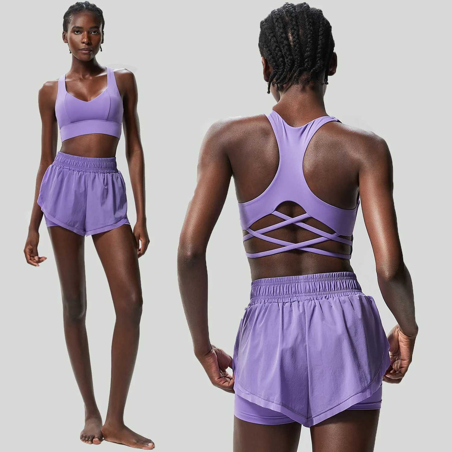 Womens outdoor running clothes summer breathable quick drying sportswear two-piece fitness yoga set womens sportswear W250326