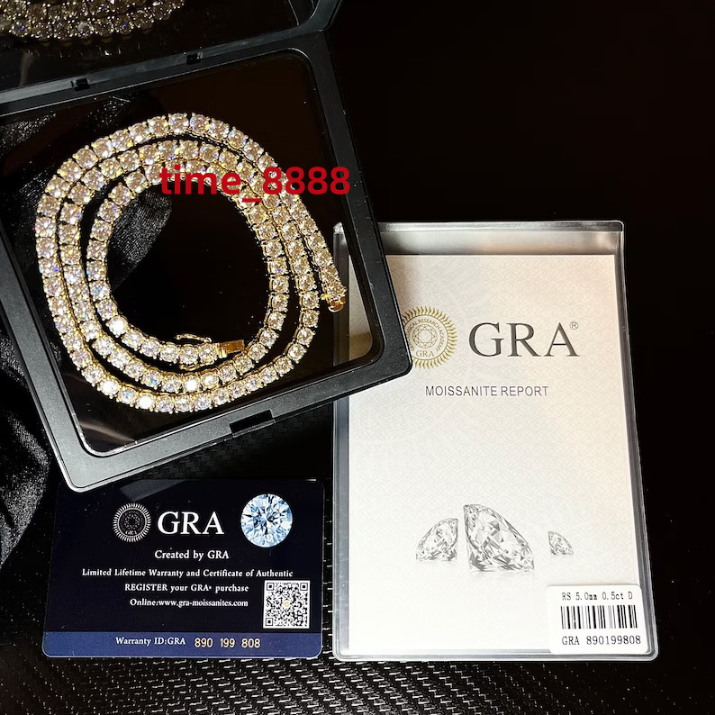 Hiphop VVS Moissanite Chain 925 Sterling Silver Sparkling 5mm Iced Out VVS Moissanite Tennis Chain
