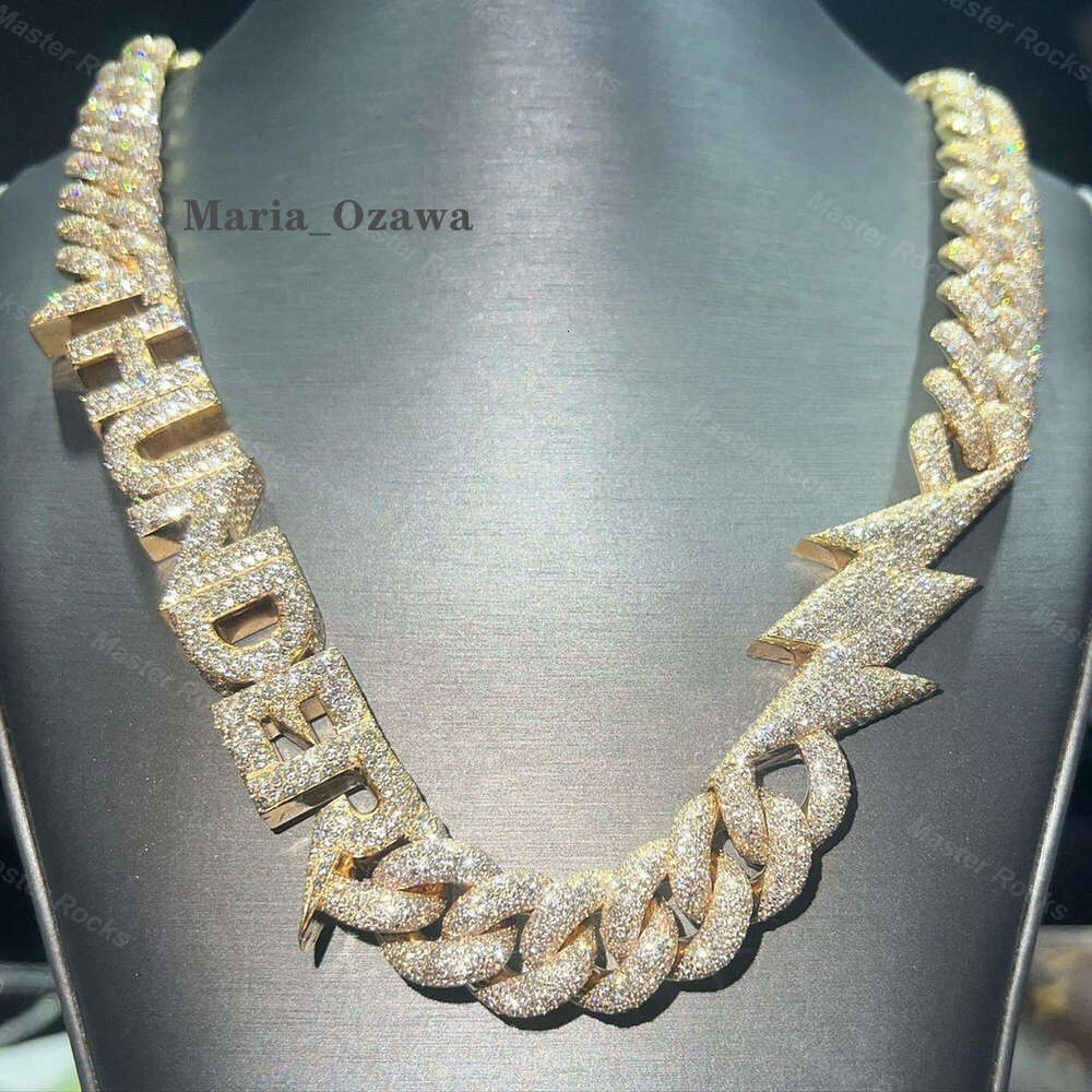 S925 Moissanite Cuban Link Chain Mens Thunder and Lightning Sign Chain Link Design Wholesale Price Cuban Link Custom Necklace