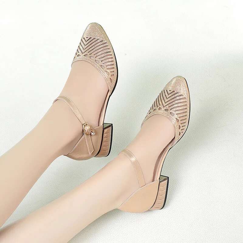 2025 Summer New Women's Designer Fashion Pointed Shoes Hollow Shoes Transparent Buckle Gauze Multi functional