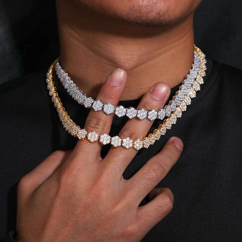 10mm Moissanite VVS1 Unisex Necklace Chain 925 Silver For Women Iced Out Chain Link Necklace Unisex Fine Hip Hop Jewelry