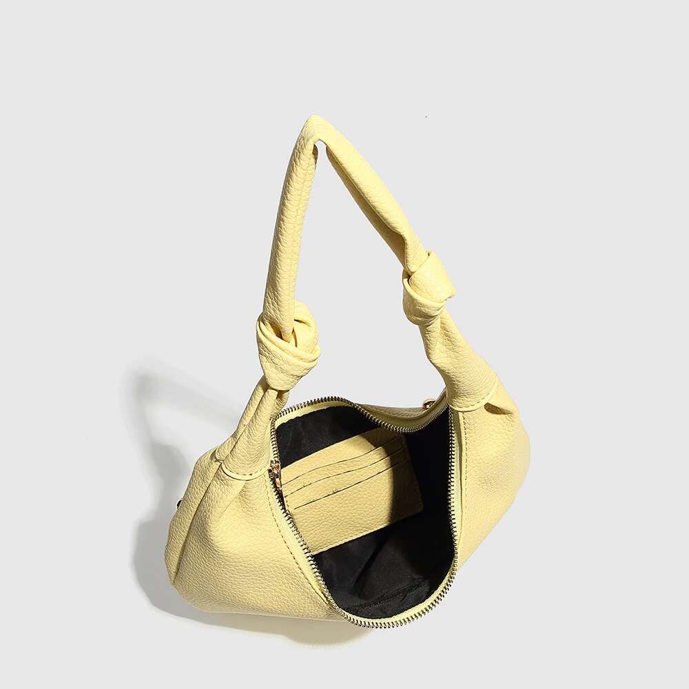 Metallic Rivet Shoulder Half Moon Yellow Bags For Women Handbag Soft PU Leather Cloud Bag Croissant Shopper Purses NEW