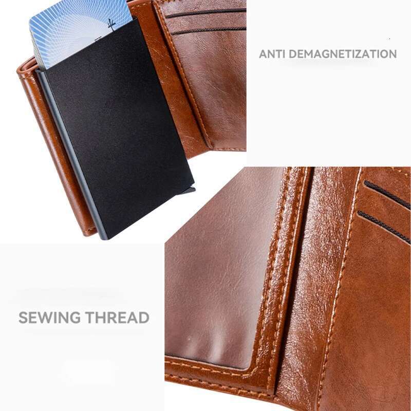 Men's Retro Credit Card Cover Metal Anti Theft Rfid Intelligent Minimalist Designer Wallet Women's PU Leather Black Bank Cash Card Cover