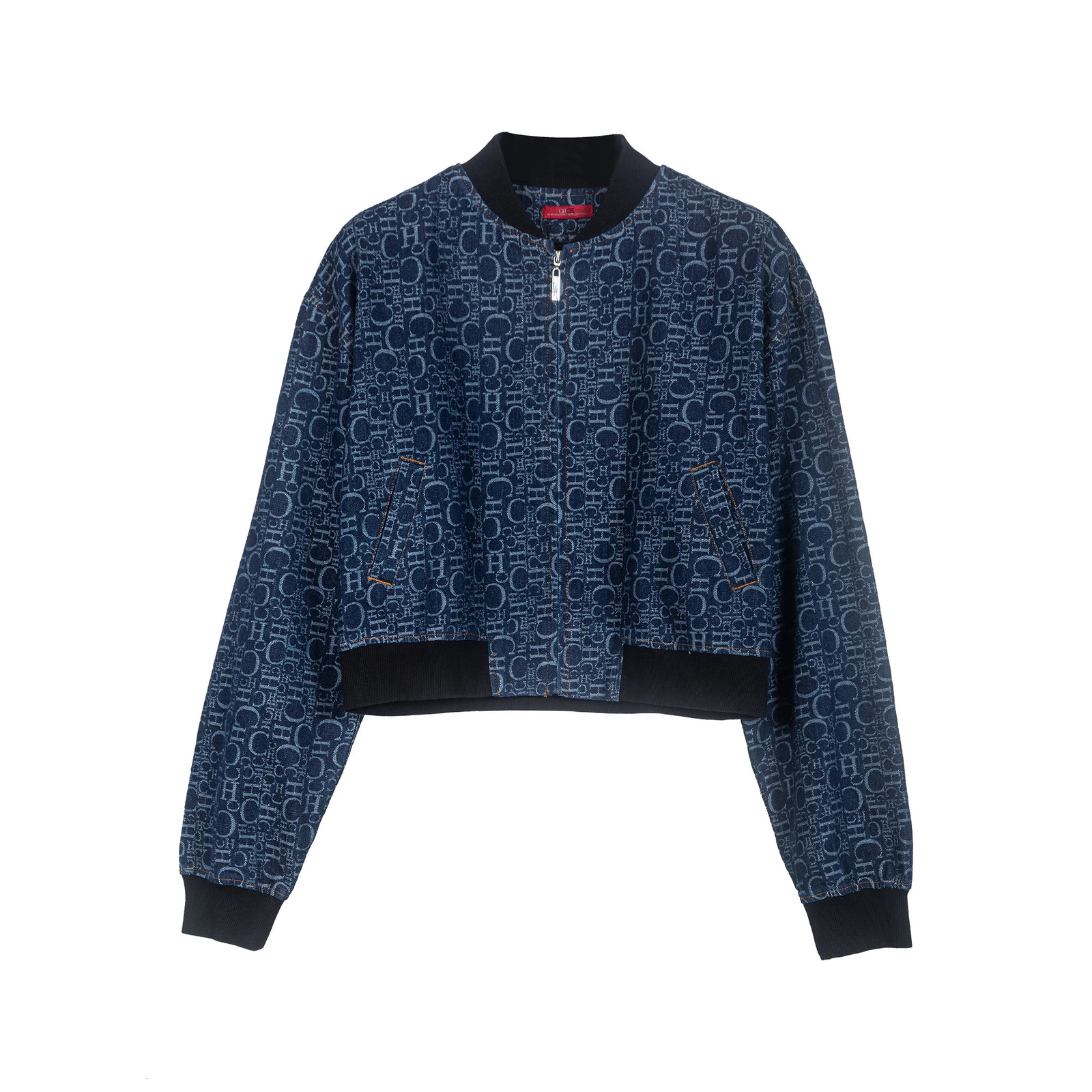 CHCH Womens Fashion with Pocket Denim Blue Zipper Jacket Retro Collar Long Sleeve Clothing 250318
