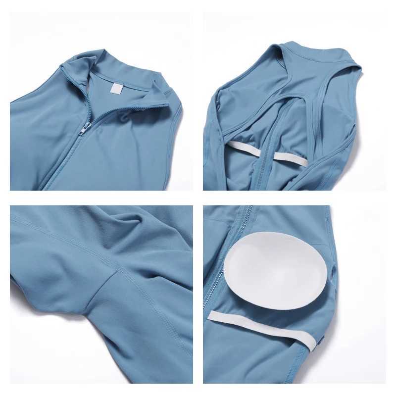 V-back integrated set womens sports jumpsuit zipper yoga jumpsuit backless sportswear womens sportswear W250326