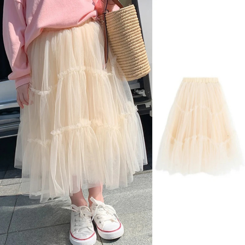 Summer Girls Skirts Elastic Waist Cake Dress Fashion Casual Breathable Western-style Soft Voile Tutu Skirts Korean Style 250326