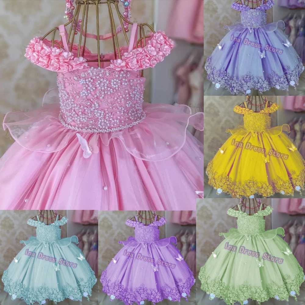 Customized cute baby girl flower girl wedding dress bead wedding butterfly flower childrens birthday party dress W250326