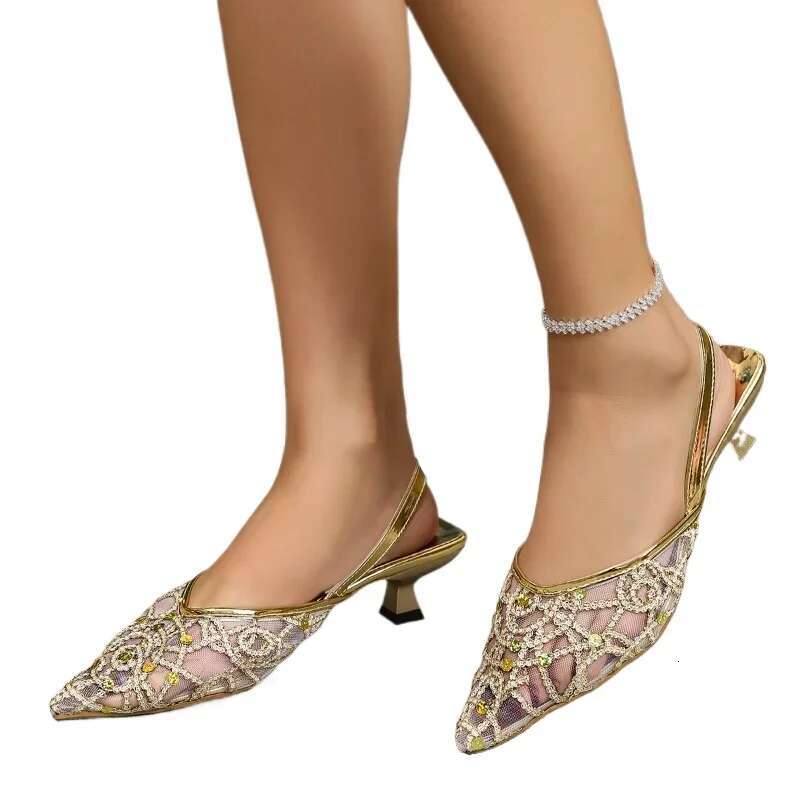 2025 Summer New High Mesh Dress Designer Fashion High Heels Women's Pointed Thin Heels Women's Sandals