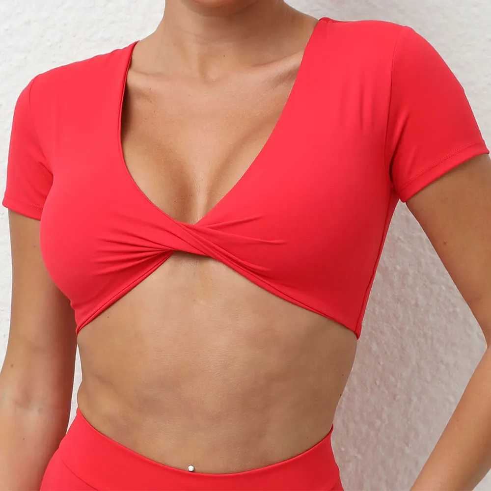 Red and white sports shorts womens gym womens fitness sexy crop top fast drying yoga clothes breathable sportswear women W250326