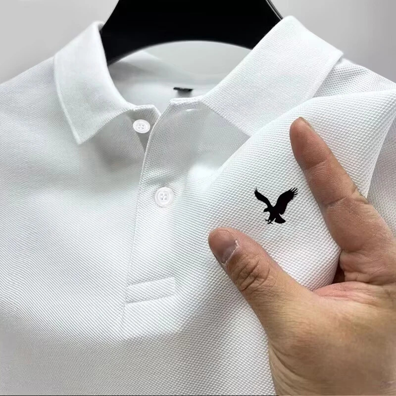 High end mens 100 cotton short sleeved polo shirt summer Korean fashion printed Tshirt business casual clothing 250326
